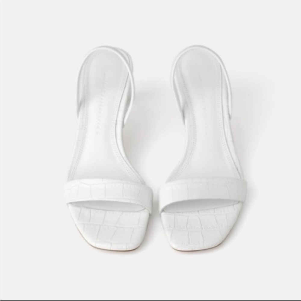 Zara Animal White Leather High Heeled Elastic Slingback Sandal size 38 / 7.5 - Picture 7 of 16